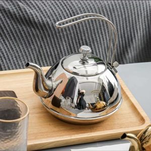 50.7 Fl Oz /1500 Ml Silver And Golden Stainless Steel Gooseneck Teapot Vintage For Boiling Water