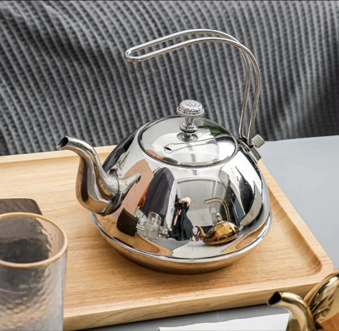 50.7 Fl Oz /1500 Ml Silver And Golden Stainless Steel Gooseneck Teapot Vintage For Boiling Water 50.7 Fl Oz /1500 Ml Silver And Golden Stainless Steel Gooseneck Teapot Vintage For Boiling Water