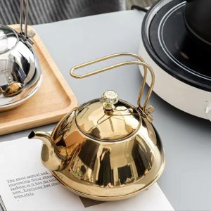 50.7 Fl Oz /1500 Ml Silver And Golden Stainless Steel Gooseneck Teapot Vintage For Boiling Water