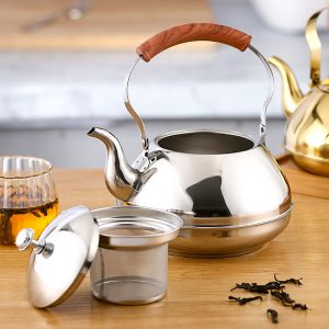 50.7 Fl Oz-67.6 Fl Oz Best Vintage Large Gooseneck Stainless Steel Infuser Teapot With Wooden Handle