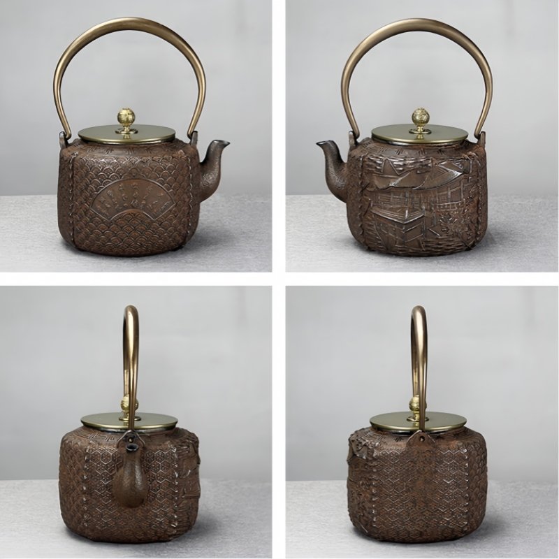 40.6 Fl Oz Handmade Black Crab Pattern Cast Iron Asian Teapot Vintage 40.6 Fl Oz Handmade Black Crab Pattern Cast Iron Asian Teapot Vintage