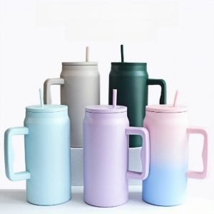 42.3 Fl Oz/1250 Ml Gradient Color Large Tumbler Cup Stainless With Portable Handle And Straw