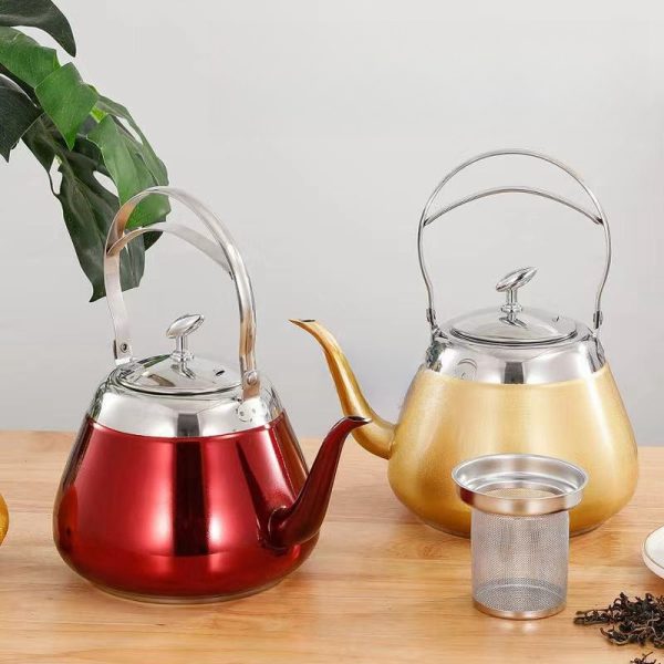 50.7 Fl Oz/1500 Ml Best Red And Yellow Vintage Stainless Steel Gooseneck Teapots With Infuser