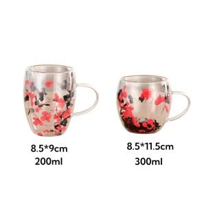 10.1 Fl Oz/300 Ml Green And Pink Christmas Tree And Santa Claus Glass Tea Cups With Lid