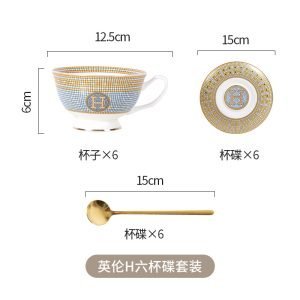 6.8 Fl Oz/200 Ml Vintage Luxurious Fine Bone China Porcelain Coffee And Tea Cups With Saucers Set Of 18