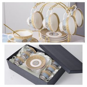 6.8 Fl Oz/200 Ml Vintage Luxurious Fine Bone China Porcelain Coffee And Tea Cups With Saucers Set Of 18