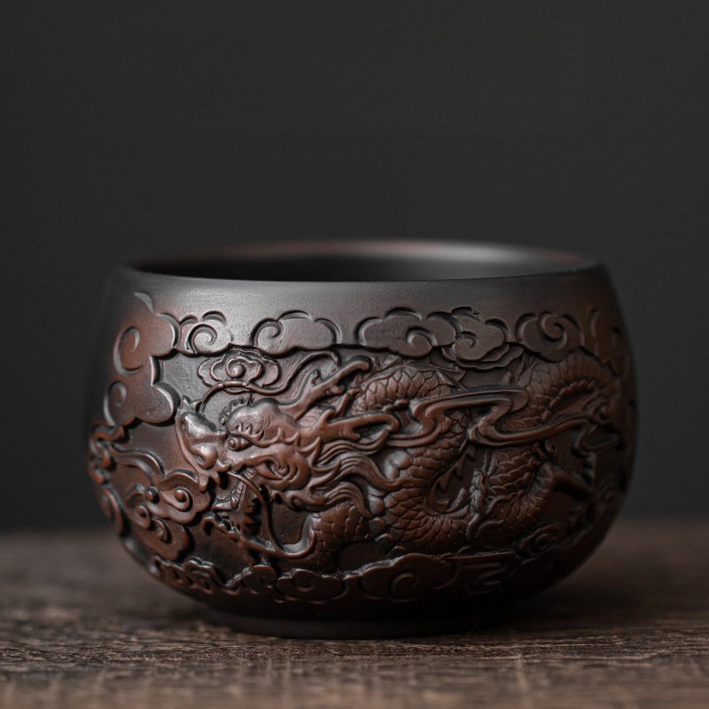 6.8 Fl Oz/200 Ml Purple Pottery Antique Lotus And Dragon Theme Kung Fu Tea Ceremony Master Cups 6.8 Fl Oz/200 Ml Purple Pottery Antique Lotus And Dragon Theme Kung Fu Tea Ceremony Master Cups