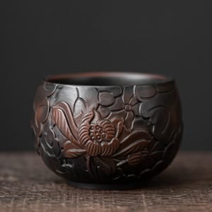 6.8 Fl Oz/200 Ml Purple Pottery Antique Lotus And Dragon Theme Kung Fu Tea Ceremony Master Cups