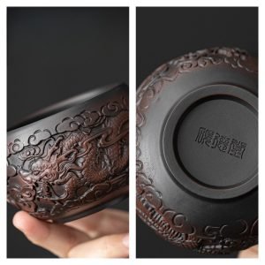 6.8 Fl Oz/200 Ml Purple Pottery Antique Lotus And Dragon Theme Kung Fu Tea Ceremony Master Cups