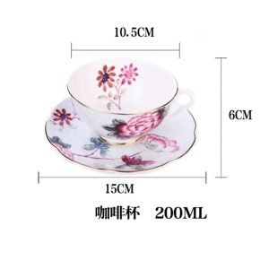 6.8 Fl Oz/200 Ml Vintage Cuckoo And Floral English Bone China Tea Cups And Saucers Set