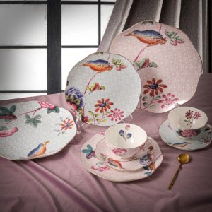 6.8 Fl Oz/200 Ml Vintage Cuckoo And Floral English Bone China Tea Cups And Saucers Set