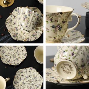 6.8 Fl Oz/200 Ml Refreshing Pastoral Style Hand Painted Floral Tea Cups And Saucers Set