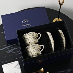 6.8 Fl Oz/200 Ml Refreshing Pastoral Style Hand Painted Floral Tea Cups And Saucers Set