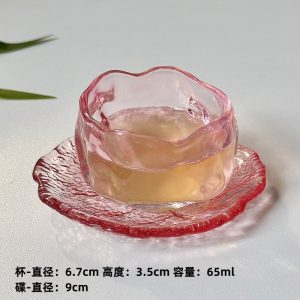 5.1 Fl Oz/150 Ml Pink And Rose Red Ceramic Coffee Tea Cups And Saucers Sets