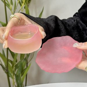 5.1 Fl Oz/150 Ml Pink And Rose Red Ceramic Coffee Tea Cups And Saucers Sets