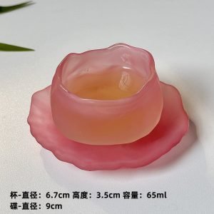 5.1 Fl Oz/150 Ml Pink And Rose Red Ceramic Coffee Tea Cups And Saucers Sets