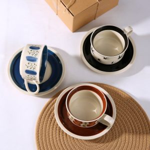 6.8 Fl Oz/200 Ml Vintage Rose Flower Bone China Porcelain Coffee Tea Cups And Saucers Set Of 12