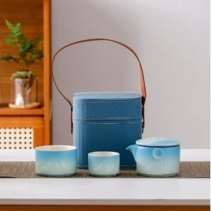 Orange Peanut Shaped Ceramic Portable Tea Set Travel Case For One
