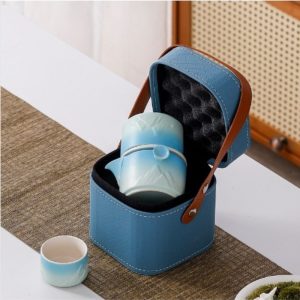 Orange Peanut Shaped Ceramic Portable Tea Set Travel Case For One