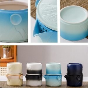 Orange Peanut Shaped Ceramic Portable Tea Set Travel Case For One