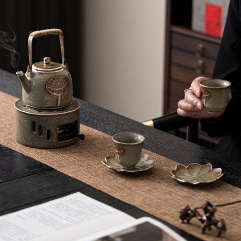 Antique Ice Crackle Glaze Lotus Seedpod Ceramic Japanese Tea Set Antique Ice Crackle Glaze Lotus Seedpod Ceramic Japanese Tea Set