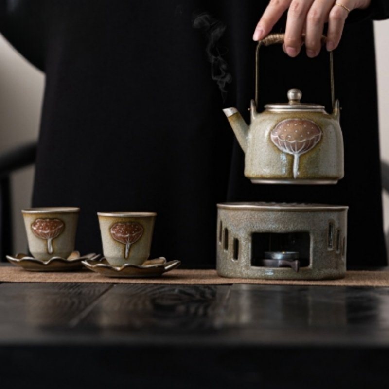 Antique Ice Crackle Glaze Lotus Seedpod Ceramic Japanese Tea Set Antique Ice Crackle Glaze Lotus Seedpod Ceramic Japanese Tea Set