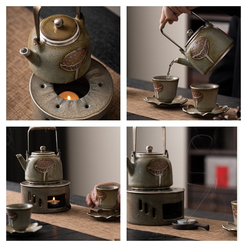 Antique Ice Crackle Glaze Lotus Seedpod Ceramic Japanese Tea Set Antique Ice Crackle Glaze Lotus Seedpod Ceramic Japanese Tea Set