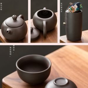 Sea Wave And Fish Theme White Porcelain Portable Travel Tea And Coffee Set