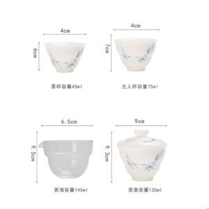 Bamboo Theme Blue And White Porcelain Antique Travelling Tea Set Kit With Case