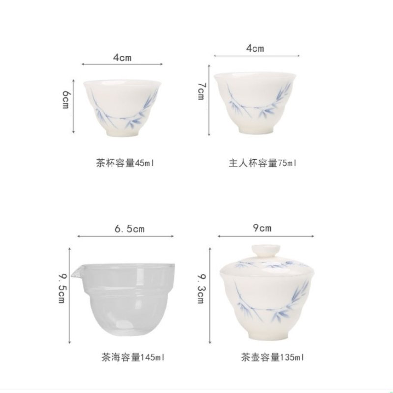 Bamboo Theme Blue And White Porcelain Antique Travelling Tea Set Kit With Case Bamboo Theme Blue And White Porcelain Antique Travelling Tea Set Kit With Case