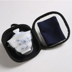 Bamboo Theme Blue And White Porcelain Antique Travelling Tea Set Kit With Case