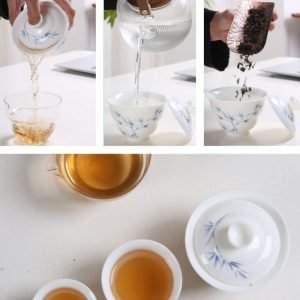 Bamboo Theme Blue And White Porcelain Antique Travelling Tea Set Kit With Case