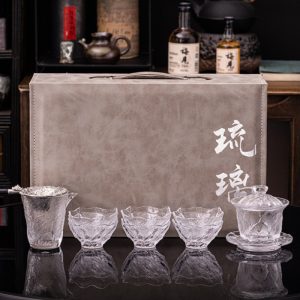 Beauty Crystal Clear Handmade Heat Resistant Gaiwan Gift Glass Tea Set