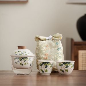 Best Ash Glaze Ceramic Camellia Theme Portable Travelling Tea Set With Case