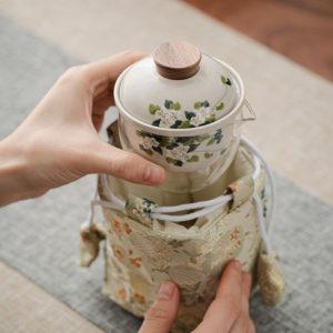 Sea Wave And Fish Theme White Porcelain Portable Travel Tea And Coffee Set