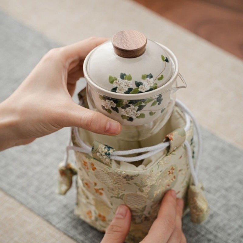 Sea Wave And Fish Theme White Porcelain Portable Travel Tea And Coffee Set Sea Wave And Fish Theme White Porcelain Portable Travel Tea And Coffee Set