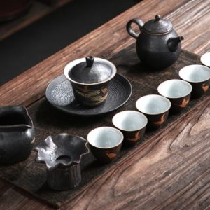 Black Pottery Handmade Valuable Japanese Tea Service Set