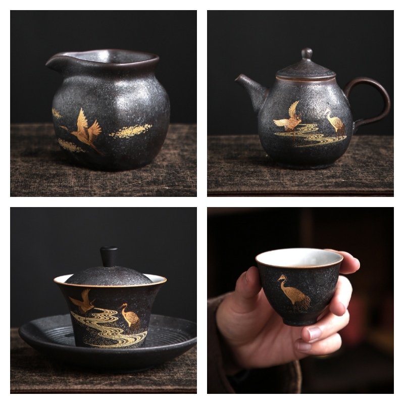 Black Pottery Handmade Valuable Japanese Tea Service Set Black Pottery Handmade Valuable Japanese Tea Service Set