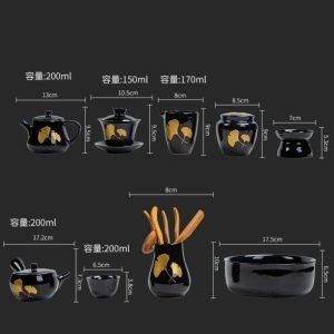 Black Glaze Gold Leaf Antique Japanese Traditional Tea Service Set