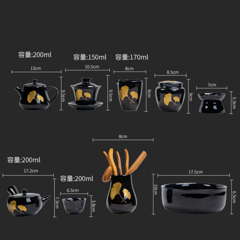 Black Glaze Gold Leaf Antique Japanese Traditional Tea Service Set Black Glaze Gold Leaf Antique Japanese Traditional Tea Service Set