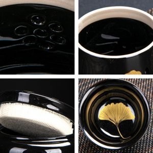 Black Glaze Gold Leaf Antique Japanese Traditional Tea Service Set