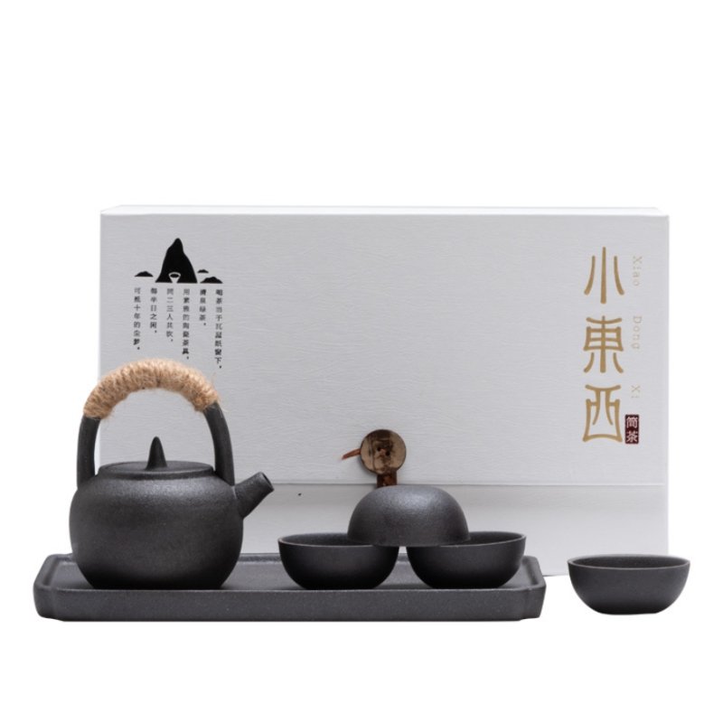 Black Pottery Handmade Valuable Japanese Tea Service Set Black Pottery Handmade Valuable Japanese Tea Service Set