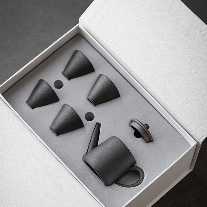 Black Pottery Handmade Valuable Japanese Tea Service Set Black Pottery Handmade Valuable Japanese Tea Service Set