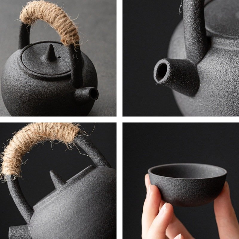 Black Pottery Handmade Valuable Japanese Tea Service Set Black Pottery Handmade Valuable Japanese Tea Service Set