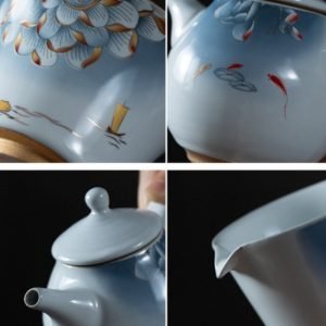 Antique Ice Crackle Glaze Lotus Seedpod Ceramic Japanese Tea Set