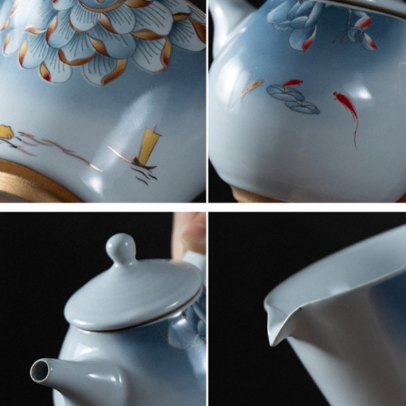 Antique Ice Crackle Glaze Lotus Seedpod Ceramic Japanese Tea Set Antique Ice Crackle Glaze Lotus Seedpod Ceramic Japanese Tea Set