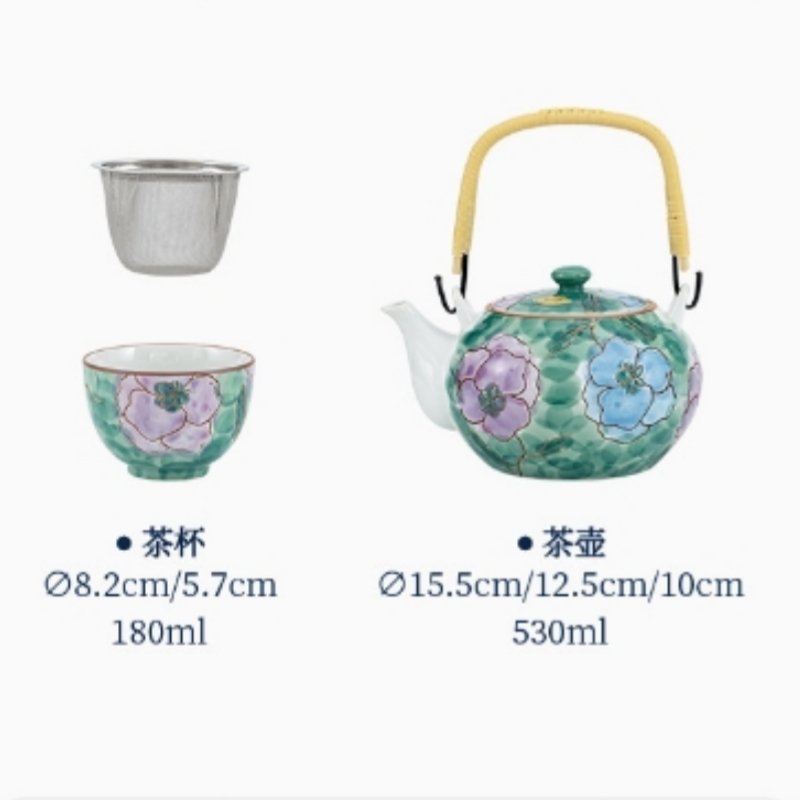 Blue And Green Hand Painted Blossom Ceramic Japanese Tea Gift Set Blue And Green Hand Painted Blossom Ceramic Japanese Tea Gift Set