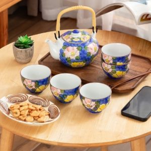 Blue And Green Hand Painted Blossom Ceramic Japanese Tea Gift Set