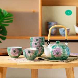 Blue And Green Hand Painted Blossom Ceramic Japanese Tea Gift Set