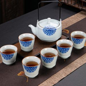 Black Pottery Handmade Valuable Japanese Tea Service Set